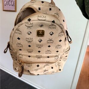 MCM Tan Logo Studded Backpack